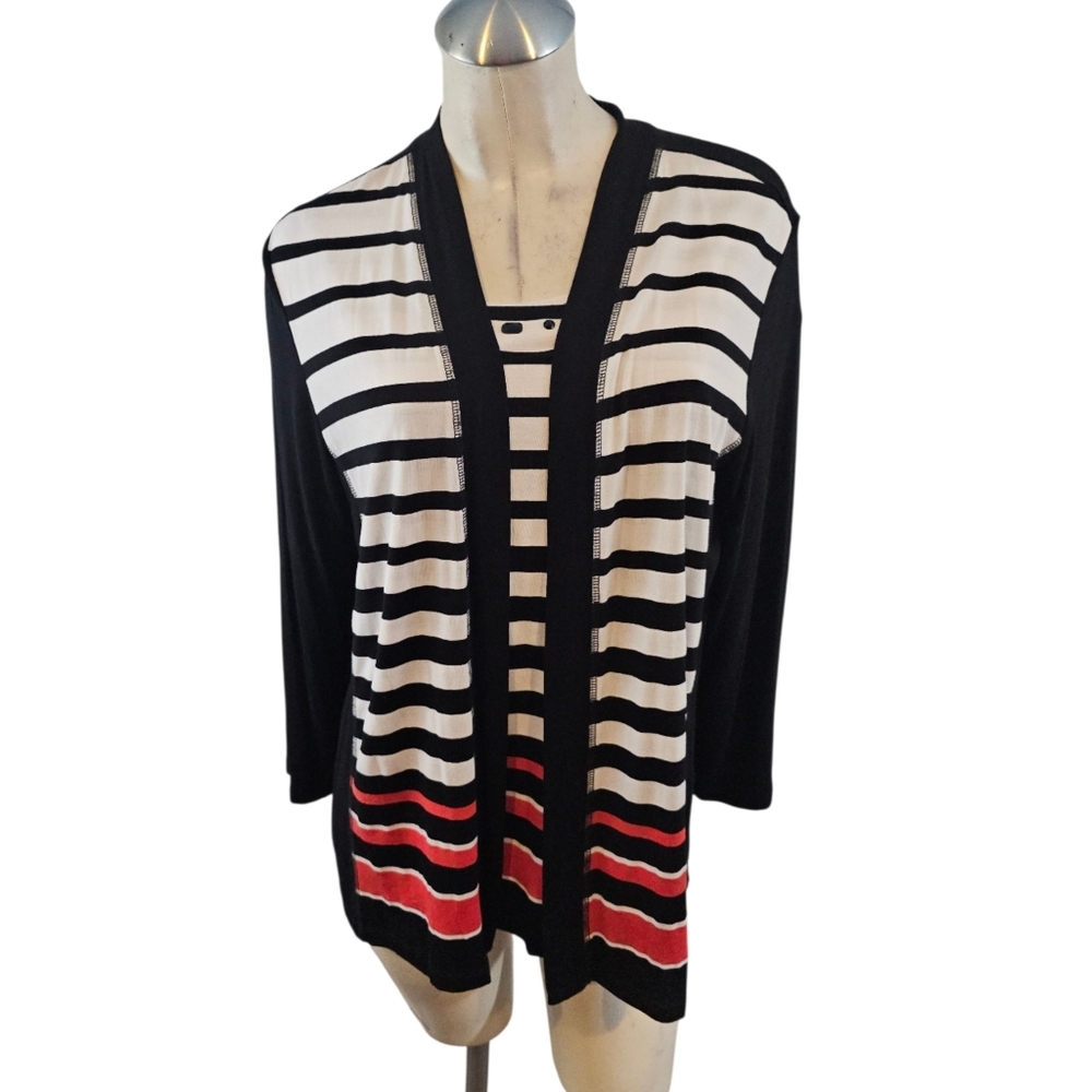 Alfred Dunner Size S Striped Twinset Black White Coral